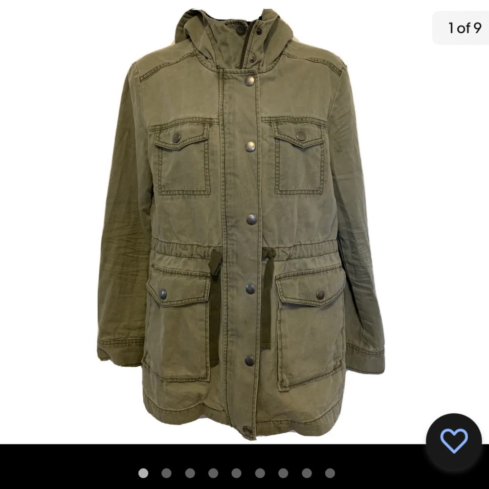 Nordstrom Washed Hunter Green Hooded Utility Jacket Size M